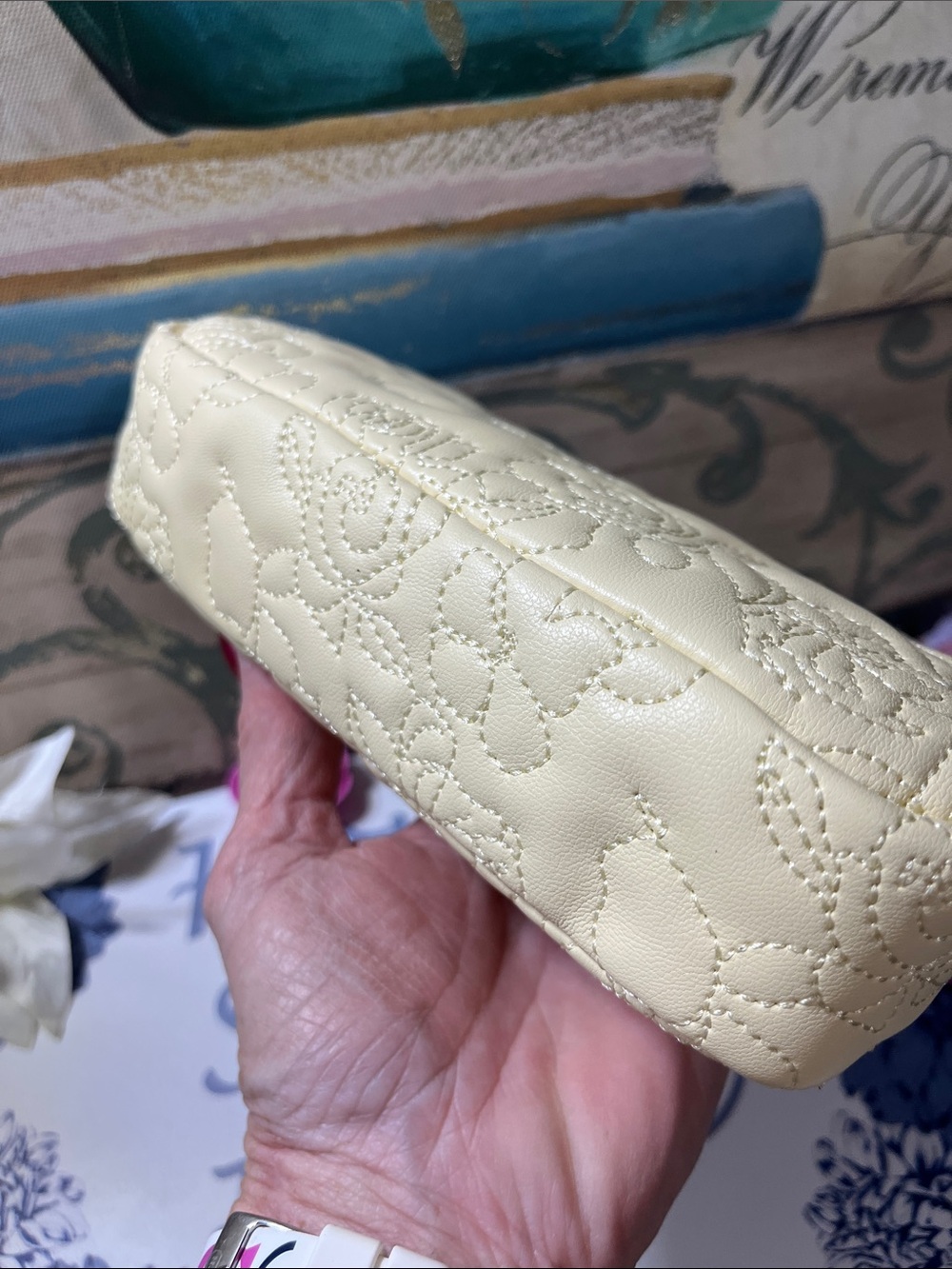 Ted Baker Pale Cream Quilted Top-Handle Mini Bag with Chain Strap - Picture 9 of 9